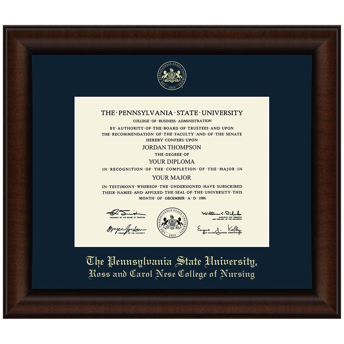 #105 Ross and Carol Nese College of Nursing diploma frame Lenox (Walnut)